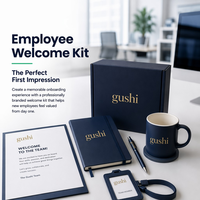 Set Hadiah Bisnis Perusahaan Logo Kustom Branding Kotak Hadiah Biru Dongker Tas Hadiah Notebook Mug Pulpen Paket Hadiah Sambutan Eksekutif