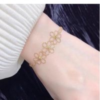 Bracelet en or massif 18 carats AU750, tressé ajouré, motif floral, avec trois fleurs, pour femme, vente en gros