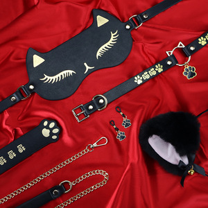 SM Sex Toys Model Gold Stamping Cat Set Couple Bondage Collar Cat Ear <b>Eye</b> <b>Mask</b> Training Props Made in China Dropshipping - Product Image 2