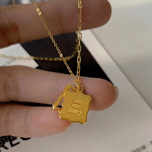 Zhou Family Letter Tarot Square Necklace Gold Plated Brass Clavicle Chain For Women Gift Jewelry Pendant - Product Image 1