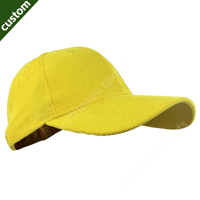 Casquettes de baseball bicolores structurées en velours côtelé jaune de haute qualité, personnalisables avec logo de marque complet et broderie 3D de lettres