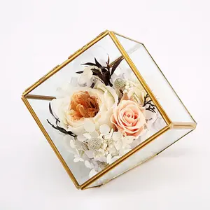Nordic Ornaments Glass Copper Frame Crafts Glass Flower Houses Open Covers Eternal Flower Glass Covers Storage Boxes