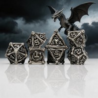 Lot de 7 dés polyédriques en métal torsadé creux, finition argent antique, chiffres clairs, pour jeux de table DND RPG – Vente en gros personnalisée