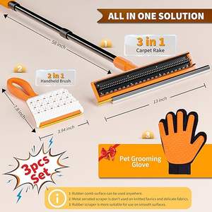 Rascador de Pelo para Mascotas con Mango Largo Ajustable, Kit de Rastrillo para Alfombras Reutilizable para Pelo de Perro y Gato, para Eliminar Pelos de Alfombras de Baño - Product Image 2
