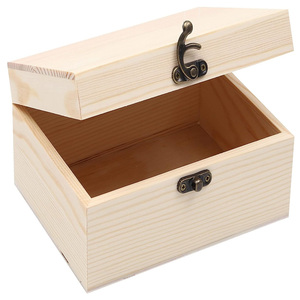 Plain Pine Box for Crafts DIY Storage Jewelry Unfinished Unpainted Wooden Box with Hinged Lid