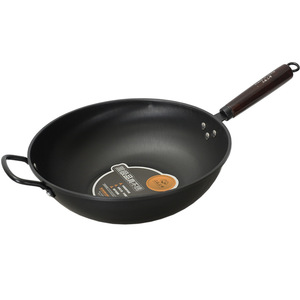 <span class=keywords><strong>Wok</strong></span> Tradicional <span class=keywords><strong>Asiático</strong></span> de Hierro de 34 cm, Hecho en China, a Bajo Precio, Antiadherente, con Mango de Madera - Product Image 1