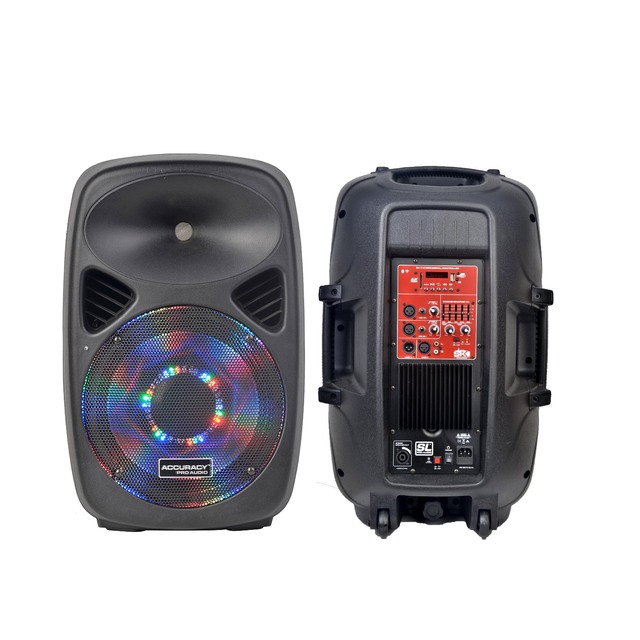 Accuracy Pro Audio PMU15AYE-LED3 15'' 120W Powered Speaker Portable pa Dj Sound System with LED Active Speaker