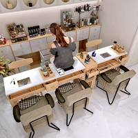 Table de manucure portable trois places en bois massif bon marché avec aspirateur table à ongles à lumière LED