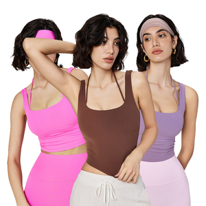 Custom Logo Y2k Style Summer <strong>Clothes</strong> for Women 2 in 1 Design Halter Padded U-neck Nude Feel Soft Nylon/Spandex Women's Vest - Product Image 1