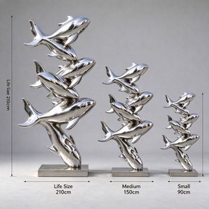 Escultura de Peces de Acero Inoxidable Pulido a Espejo, Estatua Abstracta de Grupo de Peces de Metal para Decoración de Paisajes con Fuentes de Agua en Piscinas Exteriores - Product Image 4
