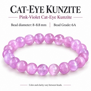 Rosa-Violettes Kunzit-Perlenarmband Polierte Runde Steine Dehnbares Armband als Geschenk-Schmuckstück - Product Image 1