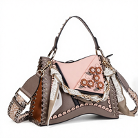 Sacs à main tendance en cuir véritable avec fermeture éclair personnalisée à motif floral, bandoulière amovible en écharpe tissée, strass métalliques, sacs pour femmes