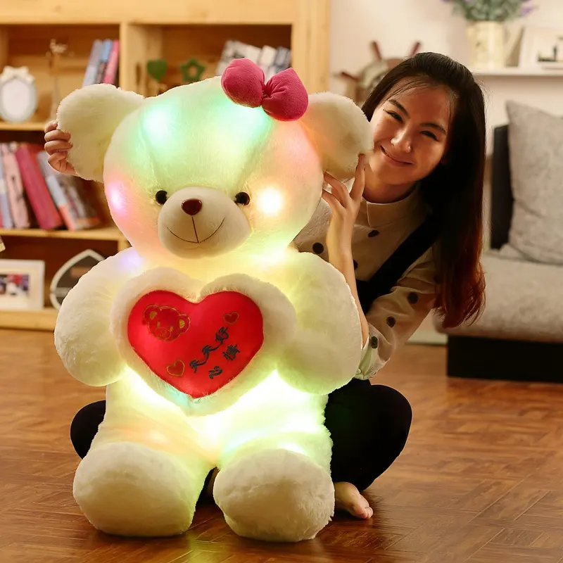 Urso de pelúcia de iluminação led, animal de pelúcia colorido que brilha, presente de natal com música personalizada para crianças