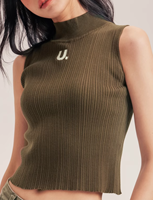 Design moderne 2025 femmes gilet brodé Logo décontracté demi-col roulé tricoté sans manches haut pull