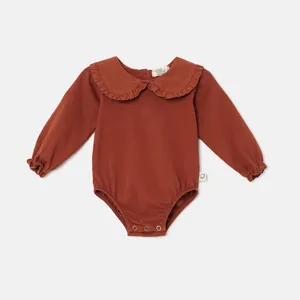 Custom Pasgeboren Basic Kraag Bodysuit Onderkant Snaps Baby Lange Mouw Sweatshirt Jumpsuit Franse Badstof Katoenen Baby Bubble Romper