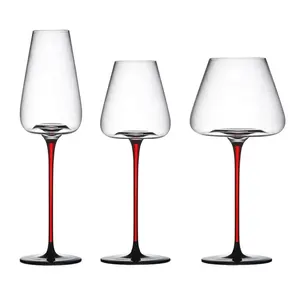 Handmade Large Capacity High Quality Red Stem And Black Base Wine Glass Crystal Wine Glasses