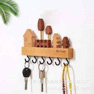 My Castle Wooden Wall Key Rack With <b>Hooks</b> Decorative Storage <b>Shelf</b> For Entryway Coat Rack - Product Image 2
