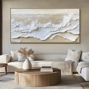 Cuadro Grande Horizontal Minimalista de Playa, Pintura Abstracta de Olas del Mar sobre Lienzo, Arte Texturizado Hecho a Mano <span class=keywords><strong>para</strong></span> Decoración de Pared de Sala de Estar - Product Image 1