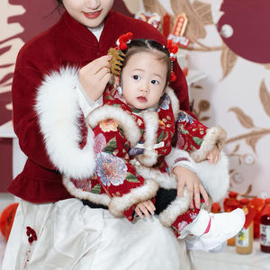 Girl's New Year Outfit Winter Thickened Chinese Style Two Piece Set For Baby Girls - Product Image 3