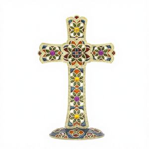 Adorno de Cruz de Aleación de Zinc con Acabado Bronce Antiguo de Alta Calidad, Diseño Religioso Cristiano Católico con Patrón Floral, Personalizable, Decoración para el Hogar - Product Image 1