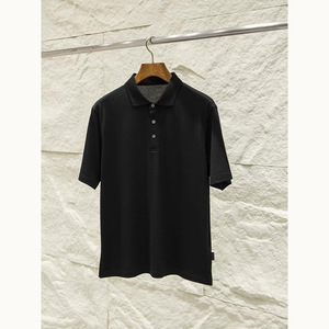 El Resort Italiano Polo |   Camisa de Manga Corta para Hombre, de Lujo, 100% Algodón de Alta Densidad, con Cuello Solapa, en Tono Azul Acero - Product Image 3