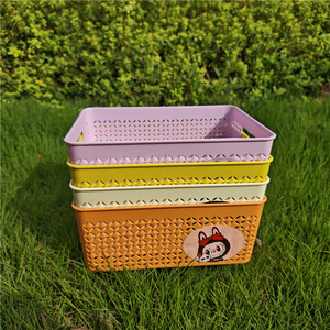 Panier de rangement rectangulaire en plastique multicolore avec poignée pour bureau et cosmétiques 802 - Product Image 4