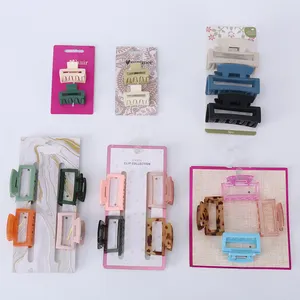 OEM Custom Logo 6 Card Fashion Plastic Square Claw Clips Set Rectangle Claw Hair Clips Gift Pack For Women Girls Gift
