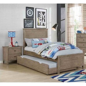 Cama individual con cama nido, 2 mesitas de noche, juego de muebles de dormitorio en gris cálido con acabado de madera, almacenamiento para niños y adolescentes - Product Image 2