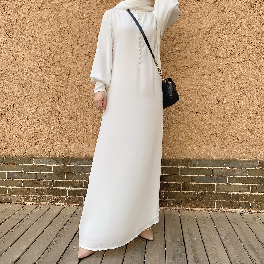 Wholesale High Quality Elegant Muslim Women Long Abaya with buttons Chiffon Dress Islamic Clothing