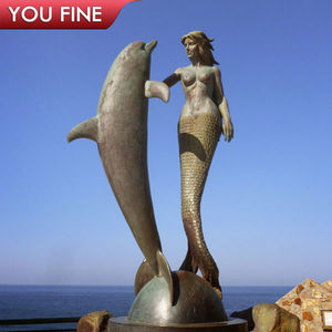 カスタマイズされた屋外等身大銅製彫刻ブロンズ人魚イルカ像 - Product Image 3