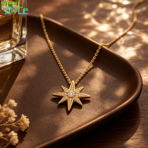 Collar de Estrella del Norte de Acero Inoxidable 316L con Baño de Oro de 18K y Circonitas Cúbicas, Colgante Hipoalergénico de Ocho Puntas <span class=keywords><strong>para</strong></span> <span class=keywords><strong>Mujer</strong></span> - Product Image 1