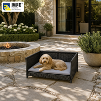 Lit pour animaux de compagnie en osier d'extérieur gris, lit pour chien et chat avec cadre fermé sur trois côtés