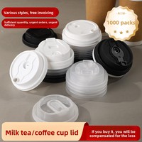 Tapa Desechable Antiderrames para Vasos de Café, 90 mm de Diámetro, Tapa para Bebidas Calientes con Punta Negra, Embalaje en Caja de Plástico PP