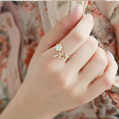 Hot Fashion Adjustable Rings Gold Color Silver Plated Wishful Flower Leaves and Branches Finger Rings For Women Jewelry Wedding