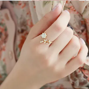 Hot Fashion <strong>Adjustable</strong> <strong>Rings</strong> Gold Color <strong>Silver</strong> Plated Wishful Flower Leaves and Branches Finger <strong>Rings</strong> for Women Jewelry Wedding - Product Image 1