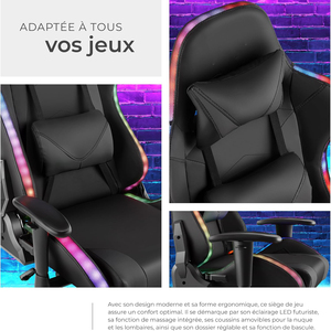 Chaise <span class=keywords><strong>de</strong></span> <span class=keywords><strong>bureau</strong></span> <span class=keywords><strong>de</strong></span> jeu DDP Anji avec design ergonomique, rembourrage épais <span class=keywords><strong>de</strong></span> 100 mm, fonction <span class=keywords><strong>de</strong></span> massage et éclairage LED, chaise pivotante - Product Image 5
