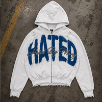 Sweat à capuche d'hiver blanc délavé personnalisé DCY, broderie 3D, motif graphique, 100 % coton écologique, coupe ample, vente en gros