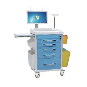 ABS Plastic Mobile Workstation Computer Trolley Hospital Medical Computer Cart With Drawer