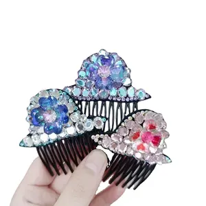 Crystal Women Hair Jewelry Fashion Flower Hair Combs Glitter Rhinestone Colorful Fork Comb For Hair