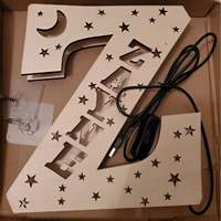 Lámpara de Noche LED de Madera con Grabado Personalizado de Luna, Estrella, Letra o Nombre para Decoración del Hogar, para Dormitorio, Sala de Estar, Escritorio, Mesa o Pared