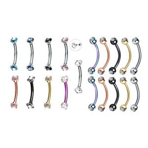 316L Surgical Steel 16G CZ Banana Piercing Double Gem Eyebrow Ring Curved Barbell Eyebrow Piercing Body Jewelry