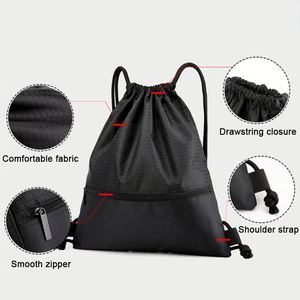 Personalized Logo Fitness Sports Hiking <b>Drawstring</b> <b>Backpack</b> Bag Fashion Polyester with Waterproof Outside and Inside Zip Pocket - Product Image 2