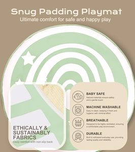 Green Cotton Play Gym <strong>Mat</strong> 7 Detachable Plastic Toys 12 <strong>Milestone</strong> Cards Stage-Based Sensory Motor Skill Development for Picnics - Product Image 3