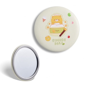 Classical Hot Selling Mini Round PU Leather Cute Design Hand Held Makeup <b>Mirror</b> - Product Image 1