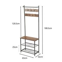 Porte-manteau industriel 3-en-1 avec banc de rangement à chaussures et étagère pour entrée, structure en acier et noyer, 12,6x27,6x68,9 pouces UHSR041B41