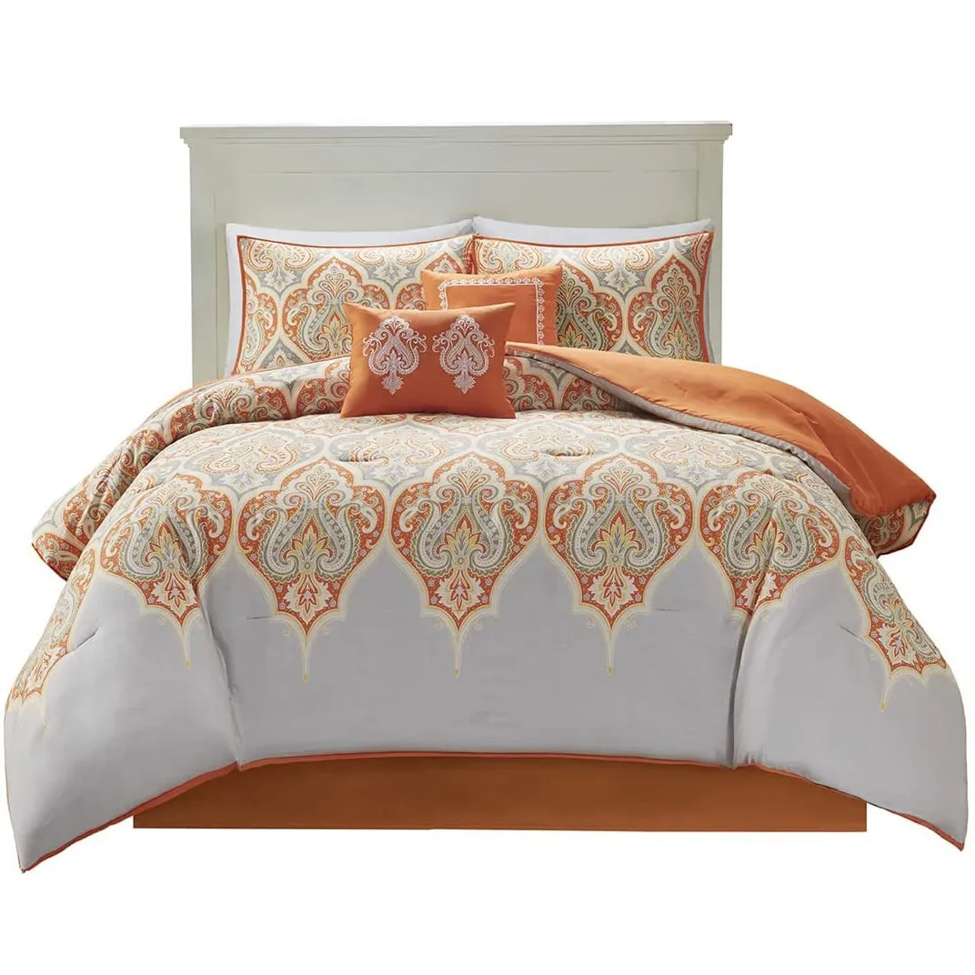 Down Alternative Home Modern Classic Design All Season Bedding 7 Pcs Cotton Cut Pile Jacquard Comforter Set
