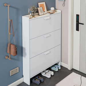 Gabinete <span class=keywords><strong>Zapatero</strong></span> <span class=keywords><strong>con</strong></span> Cajones Abatibles para Entrada Pasillo Estilo Moderno <span class=keywords><strong>y</strong></span> Sencillo Estante para Zapatos de Balcón Blanco - Product Image 5
