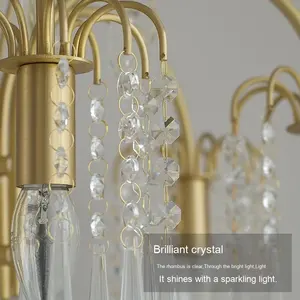 Lustre <span class=keywords><strong>LED</strong></span> en cristal français à hauteur réglable, <span class=keywords><strong>salon</strong></span>, chambre à coucher, style simple rétro, éclairage de luxe haut de gamme, tailles moyennes, TianShen - Product Image 4