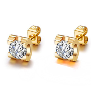 <b>Stud</b> <b>Earrings</b> Rose Gold Steel Round Zircon Claw Setting Geometric Shape Fashion Jewelry - Product Image 5