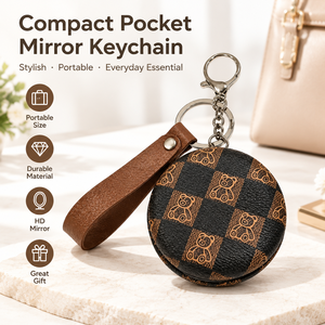 Mini Portable Double Sided Makeup Mirror Compact Keychain Wristlet Bear Print Round Cosmetic Mirror Cute <b>Gift</b> For Women - Product Image 1